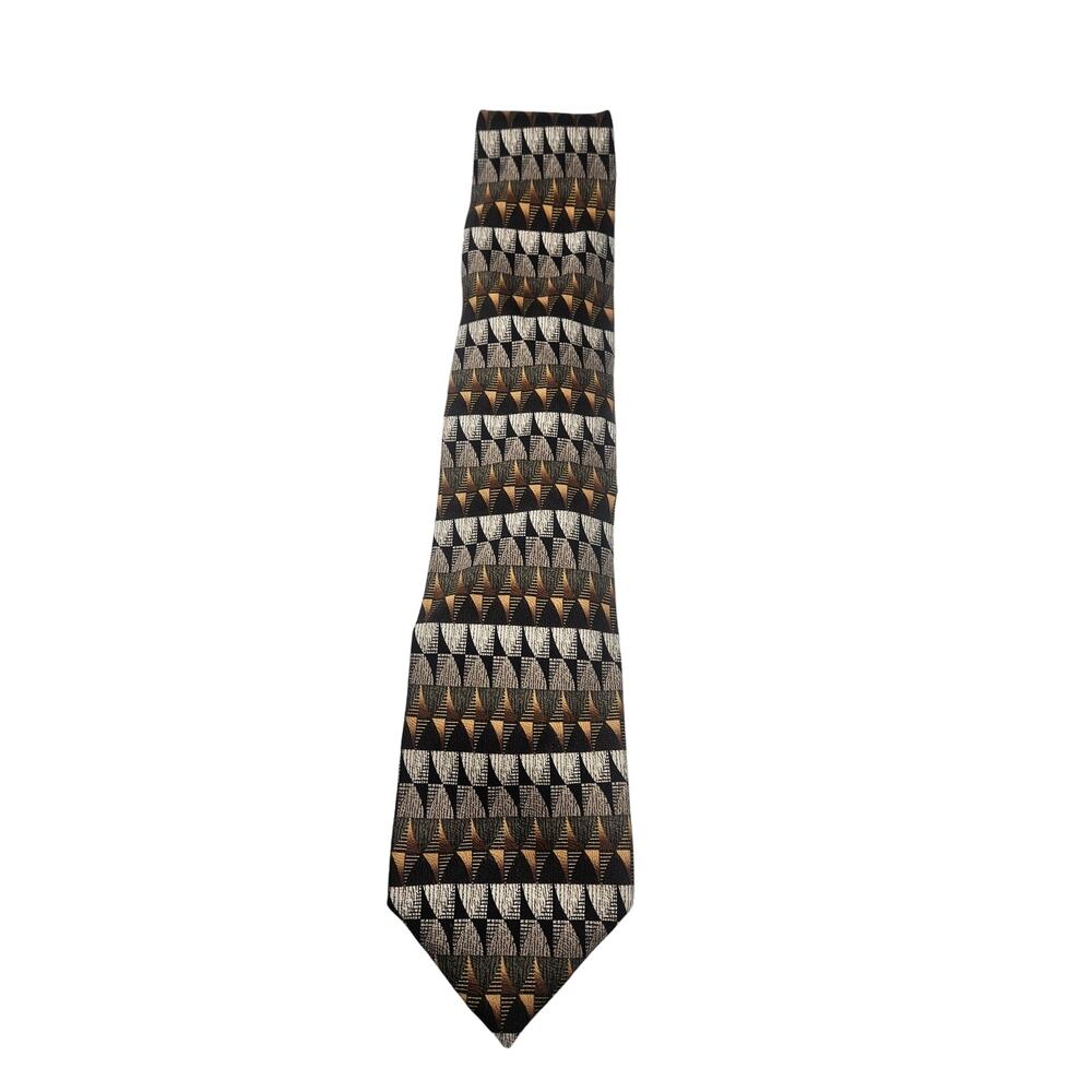 Mosaic Mens 100% Silk Tie Black‎ Golds Browns Handmade 62" Long